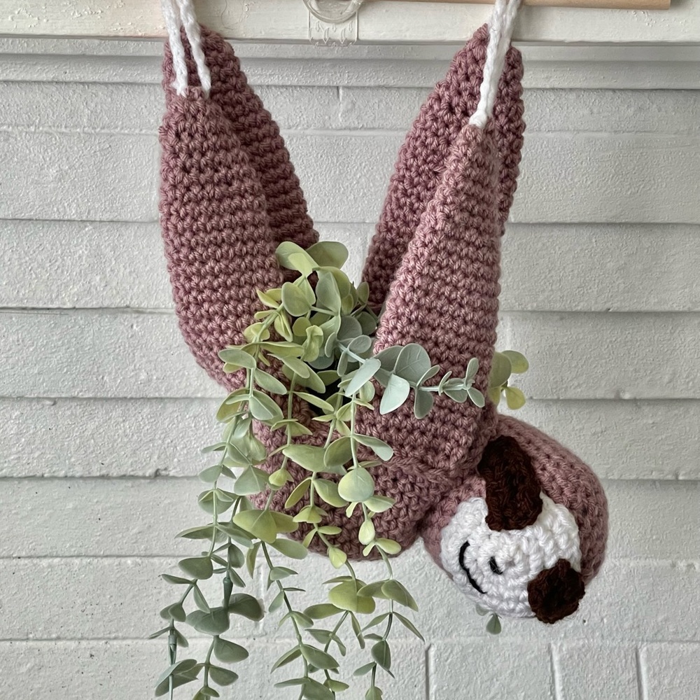 Cute Sloth in crochet plant holder handmade by Olypol New
